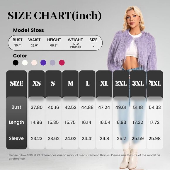 Women's Faux Fur Coat Purple Grey Slim Cropped Fuzzy Fluffy Fall Winter Jacket - Picture 3 of 5